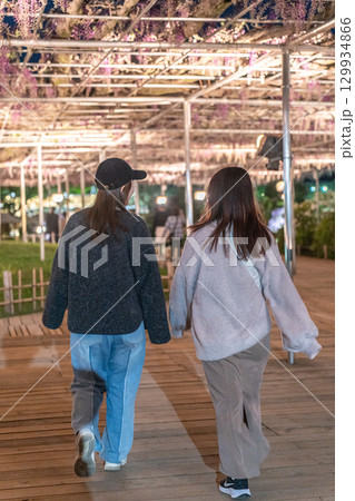 藤の花と姉妹の後ろ姿 129934866