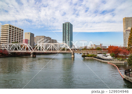大川と鉄橋/大阪府大阪市都島区中野 大川と鉄橋/大阪府大阪市都島区中野 129934946