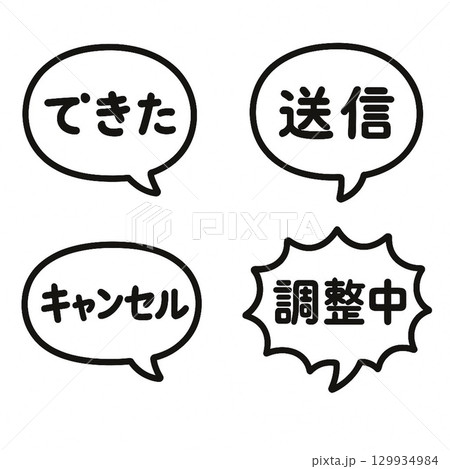 白背景　シンプル吹き出し枠セット　手書き風・漫画・メッセージ用素材　文字付き 129934984