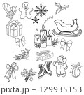 Christmas new year stickers in cartoon style. Holiday Christmas Sticker Set Free Hand Drawn 129935153