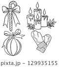 Christmas new year stickers in cartoon style. Holiday Christmas Sticker Set Free Hand Drawn 129935155