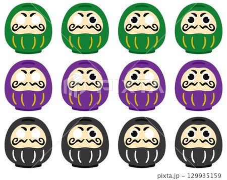 かわいい緑ダルマ&紫ダルマ&黒ダルマ 黒目あり・なしの4種類三色セット 129935159