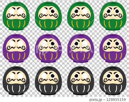 かわいい緑ダルマ&紫ダルマ&黒ダルマ 黒目あり・なしの4種類三色セット 129935159