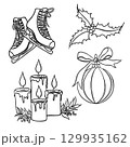 Christmas new year stickers in cartoon style. Holiday Christmas Sticker Set Free Hand Drawn 129935162