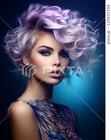 奇抜な特殊ヘアメイクスタイル 美人女性像を生成AIで表現（縦写真） 129935398