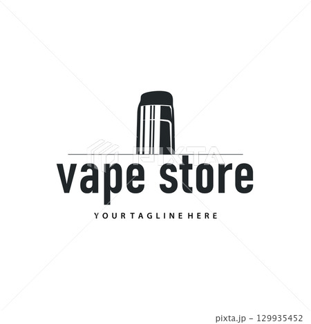 Vapor logo with a simple minimalist concept for vape store design, illustration of an electric cigarette smoke template for poster or product or shop banner 129935452