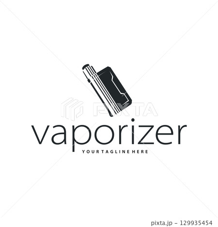 Vapor logo with a simple minimalist concept for vape store design, illustration of an electric cigarette smoke template for poster or product or shop banner Vapor logo with a simple minimalist concept for vape store design, illustration of an electric cigarette smoke template for poster or product or shop banner 129935454