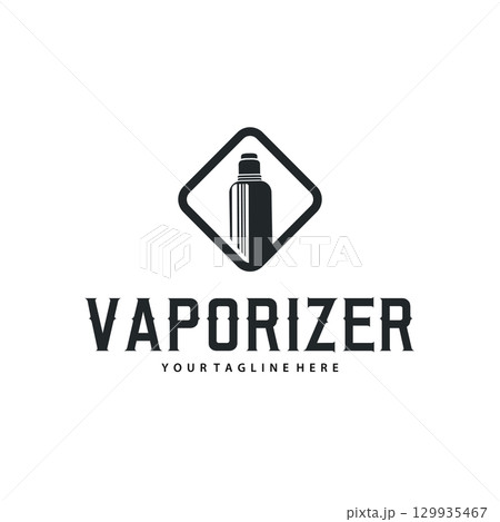 Vapor logo with a simple minimalist concept for vape store design, illustration of an electric cigarette smoke template for poster or product or shop banner Vapor logo with a simple minimalist concept for vape store design, illustration of an electric cigarette smoke template for poster or product or shop banner 129935467