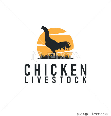 Chicken logo concept farm design with chicken silhouette as an illustration symbol Template for brand or poster or business product Chicken logo concept farm design with chicken silhouette as an illustration symbol Template for brand or poster or business product 129935470