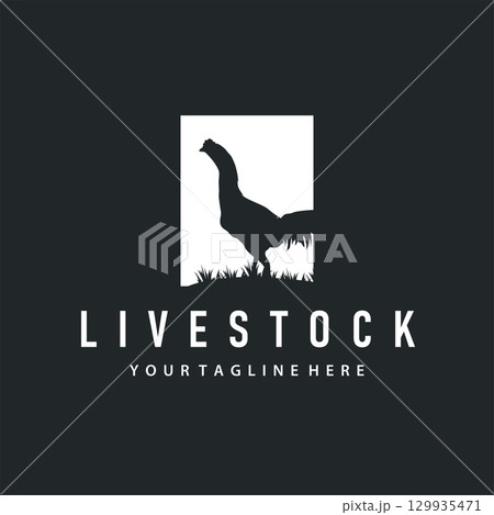 Chicken logo concept farm design with chicken silhouette as an illustration symbol Template for brand or poster or business product Chicken logo concept farm design with chicken silhouette as an illustration symbol Template for brand or poster or business product 129935471