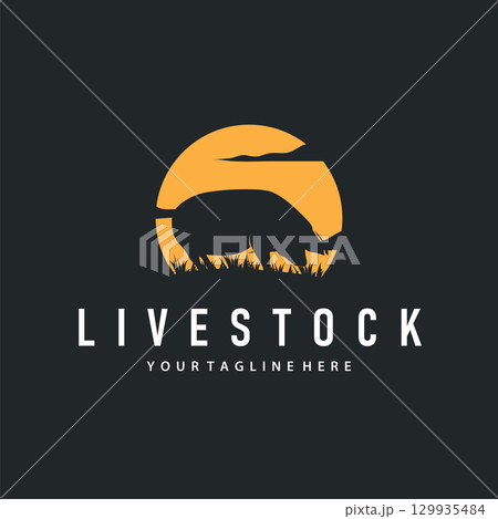 Pig logo concept design black silhouette of pig farm with simple pig animal illustration product brand design template and also farming symbol Pig logo concept design black silhouette of pig farm with simple pig animal illustration product brand design template and also farming symbol 129935484