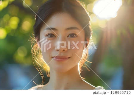 美肌日本人ヘアメイクスタイル 美人女性像を生成AIで表現（横写真） 129935710