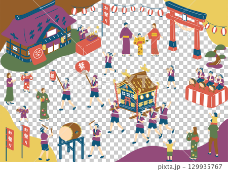 お祭りを楽しむ人達 129935767