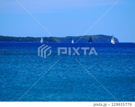 菊ヶ浜をヨットが走る風景 菊ヶ浜をヨットが走る風景 129935778