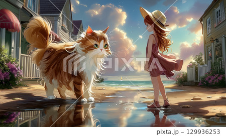 猫の癒し系イラスト / Cat - Healing & Cute Illustration 129936253
