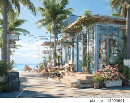 おしゃれなカフェ外観 129936914