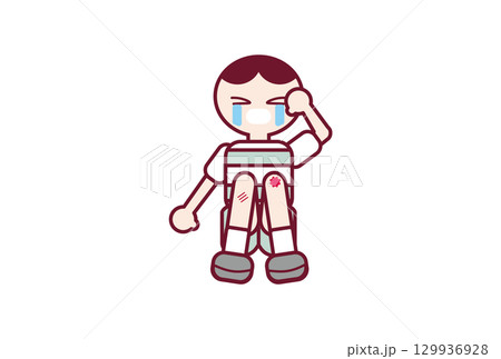 膝を怪我して泣いている男の子 129936928
