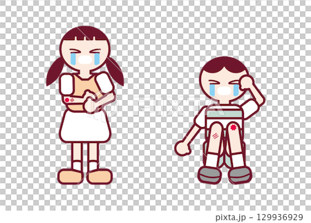Boy and girl crying because of injured arms and knees 129936929