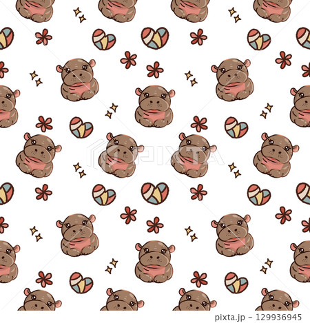 Baby hippo seamless pattern 129936945