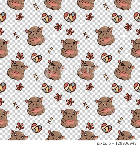 Baby hippo seamless pattern 129936945