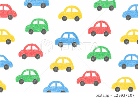 クレヨン手描きの車のシームレスパターン背景 129937107