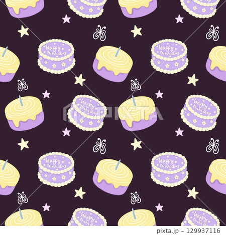 Happy birthday cake seamless pattern on background 129937116