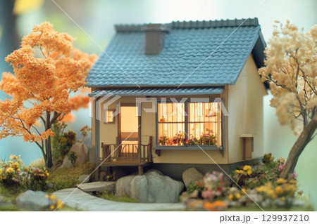 ジオラマの和風の家 129937210