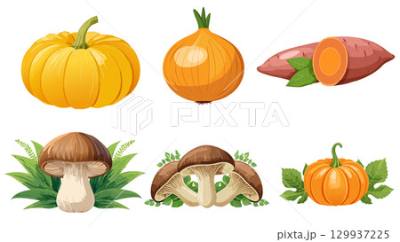 秋の野菜のイラストセット 129937225