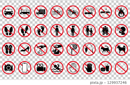 Set of 32 prohibited icon varieties 129937246