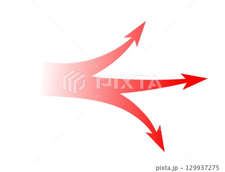 Bold red arrow design showing split path for dynamic motion and strategy use Bold red arrow design showing split path for dynamic motion and strategy use 129937275