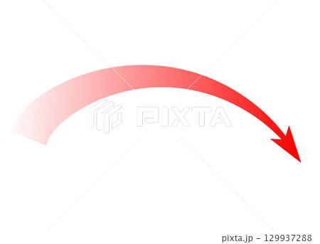 Bold red arc arrow in motion for strategic attack and dynamic movement representation 129937288