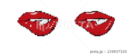 Retro pixel lips design for digital art projects 129937320
