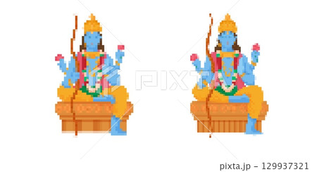 Pixel art hindu deity design with vibrant colors 129937321