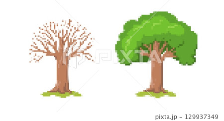 Pixel art trees of different seasons for game design Pixel art trees of different seasons for game design 129937349