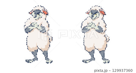 Pixel art sheep characters in retro style for game design Pixel art sheep characters in retro style for game design 129937360