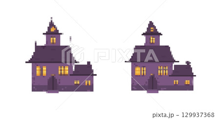 Pixel art haunted house design for halloween themed projects Pixel art haunted house design for halloween themed projects 129937368