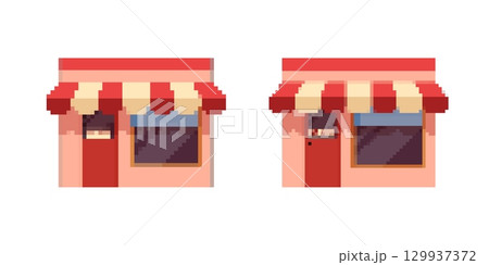 Retro pixel art shopfronts for game design projects 129937372