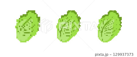 Mosaic pixel art lettuce icons in classic 8 bit style for decorative retro design 129937373