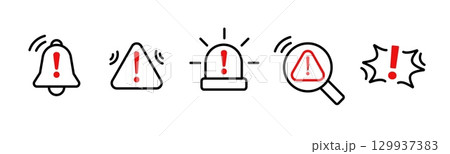 Exclamation marks in shapes signaling alerts and warnings for emphasis and attention 129937383