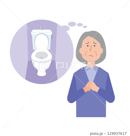 トイレの悩みがある高齢女性 トイレの悩みがある高齢女性 129937617
