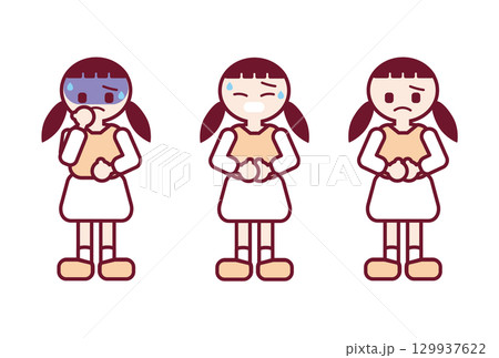 お腹の痛みや不調で辛そうな女の子のイラスト お腹の痛みや不調で辛そうな女の子のイラスト 129937622