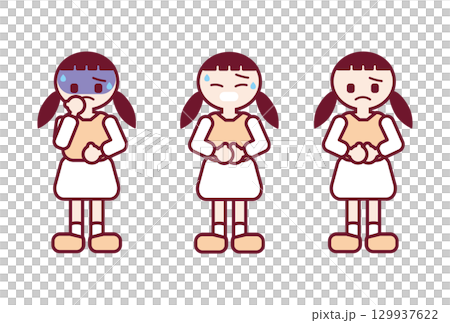 お腹の痛みや不調で辛そうな女の子のイラスト お腹の痛みや不調で辛そうな女の子のイラスト 129937622