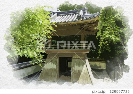 水彩画風 四国八十八箇所75番 弥谷寺 鐘楼堂 香川県三豊市 水彩画風 四国八十八箇所75番 弥谷寺 鐘楼堂 香川県三豊市 129937723