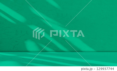 Green Bg Kitchen Background Floor Backdrop Empty Counter Podium Environment Eco System  Zero Carbon Shadow Leaves Plant Minimal Studio Room Wall Pattern Abstract 3d Summer spring Table Space Mockup. 129937744