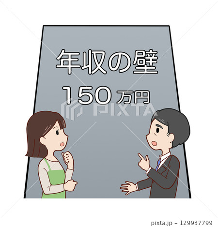 160万円の年収の壁の前で話し合う親子（会社員父＋女子学生娘） 129937799