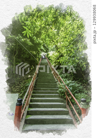 水彩画風 四国八十八箇所75番 弥谷寺 百八階段 香川県三豊市 水彩画風 四国八十八箇所75番 弥谷寺 百八階段 香川県三豊市 129938068