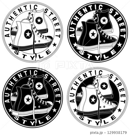 Circular logo with sport shoe for skaters 129938179