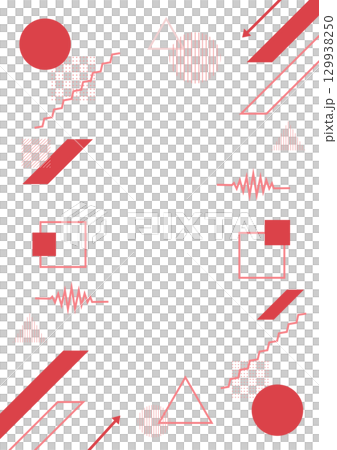 簡單的幾何框架背景插圖，包含圓形、三角形和正方形。紅色。垂直傳單素材。向量。 PNG透明素材。 129938250