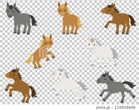 色々な毛色の馬のイラストセット 129938606