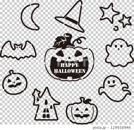アイコン　ハロウィン　秋　かぼちゃ　おばけ　ジャックオランタン　かわいい　おしゃれ　イラスト　セット 129938946